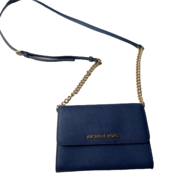 Michael Kors Bags Michael Kors Navy Saffiano Leather Crossbody Bag Gold Chain Strap Poshmark